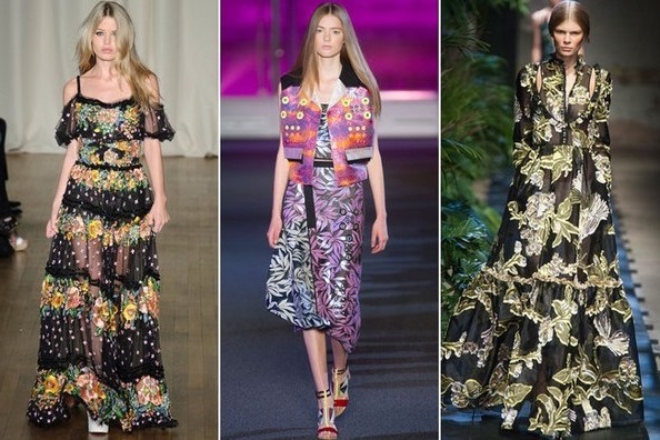 Девушки в длинных, цветочных платьях, тенденции весна лето 2015, Лондон