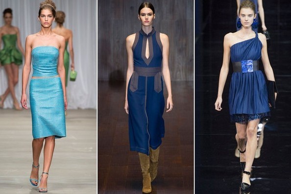 Девушки в синих платьях. Тенденции весна-лето 2015 из Милана