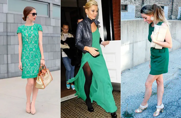 С чем носить зеленое платье. Выбираем туфли и аксессуары, фото звезд