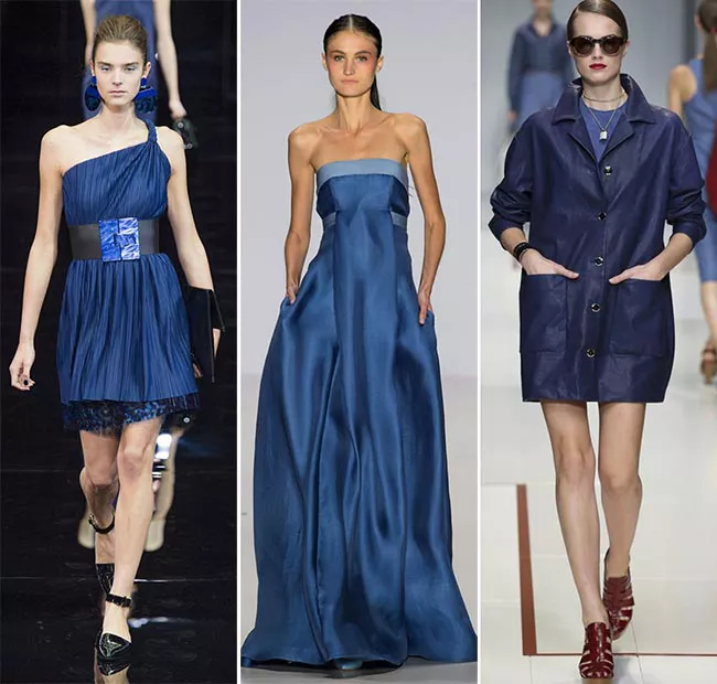 Три образа моделей в темно синих платьях