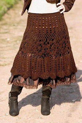 Плетенная юбка в стиле бохо, коричневого цвета
