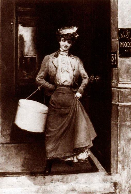 Девушка выходит из магазина, Париж 1905 год