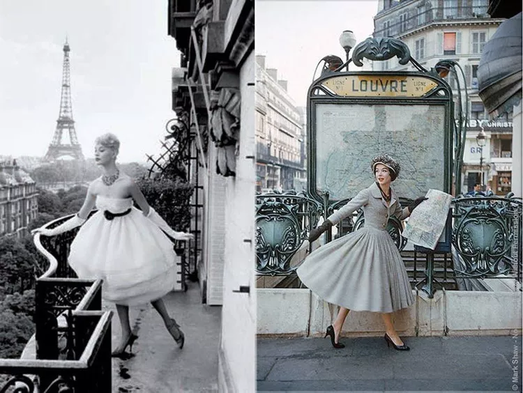 Французский шик, модели в изысканных платьях с пышными юбками