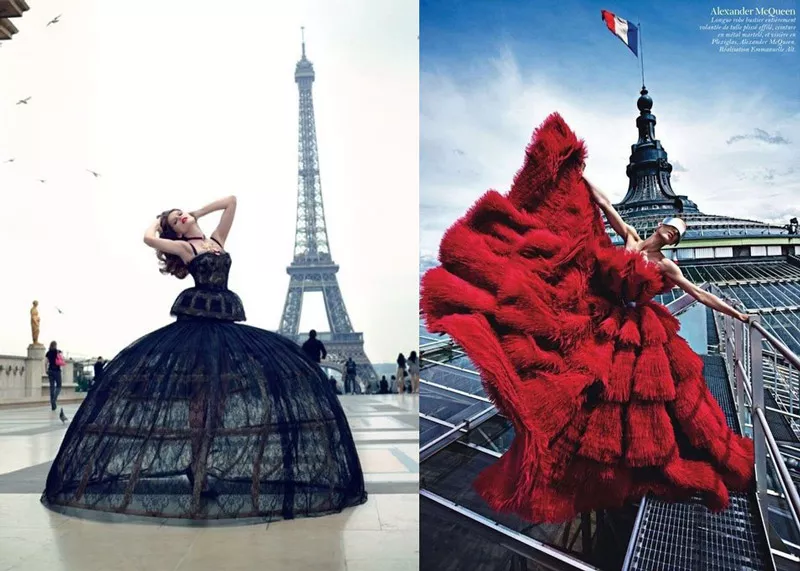Модели в шикарных платьях черного и красного цвета, французский шик