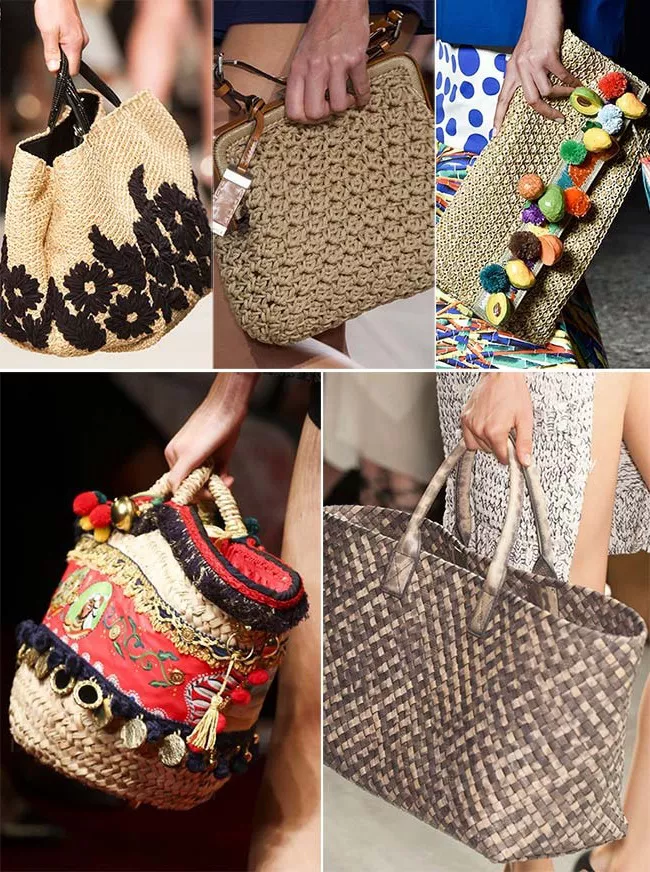плетеные и соломенные сумки, тенденции сумок весна-лето 2015