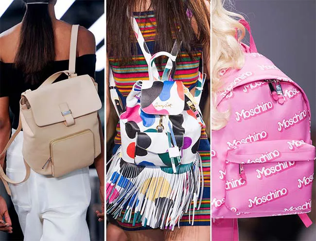 современные рюкзаки - розовый и с бахромой, тенденции сумок весна-лето 2015