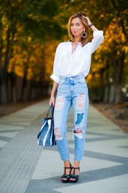 Женские джинсы с высокой талией фото с чем носить