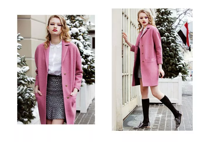 Девушка в карамельно-розовом пальто