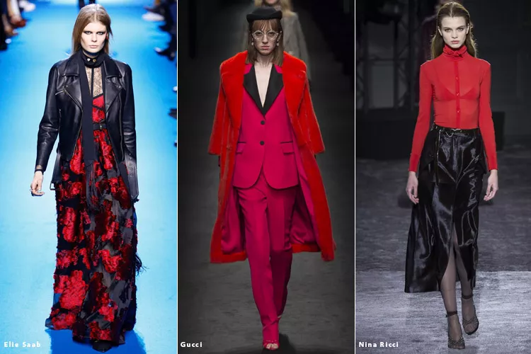 Модели в красно-черной одежде - модные тенденции осень 2016, зима 2017