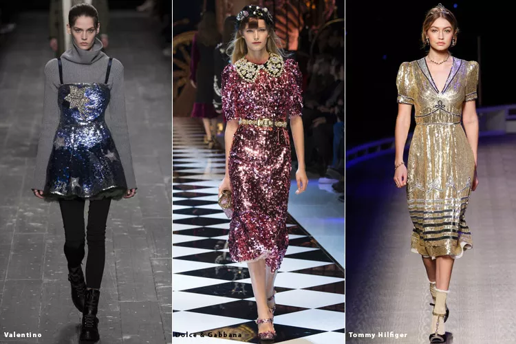 Модели в блестящих платьях - модные тенденции осень 2016, зима 2017
