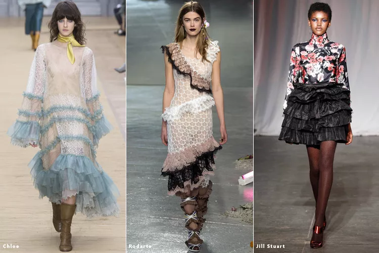 Модели в платьях с оборками - модные тенденции осень 2016, зима 2017