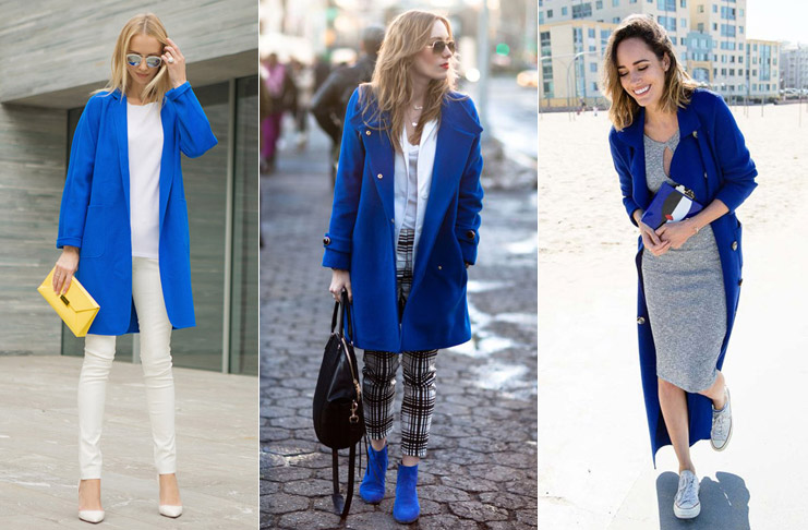 Голубое короткое пальто с чем носить