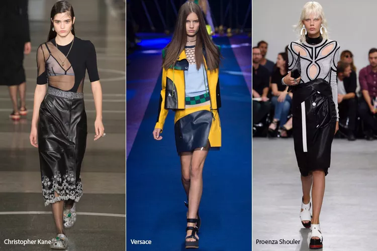 Модели в кожаных юбках - модные тенденции весна/лето 2017