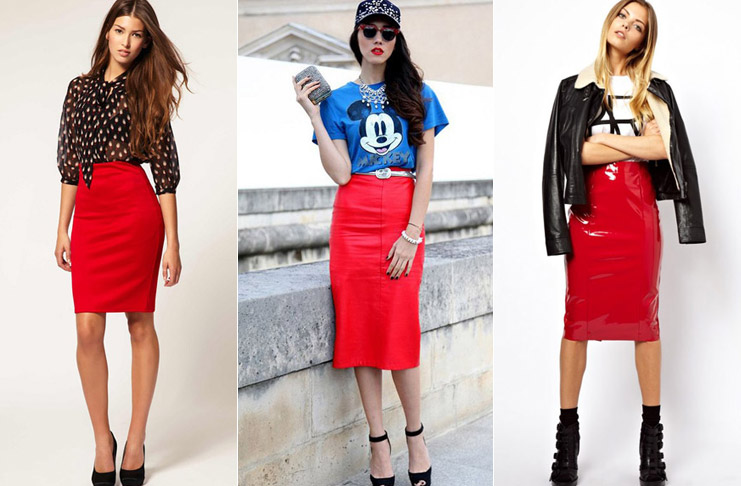 С чем носить красную юбку карандаш. Фото и стильные советы