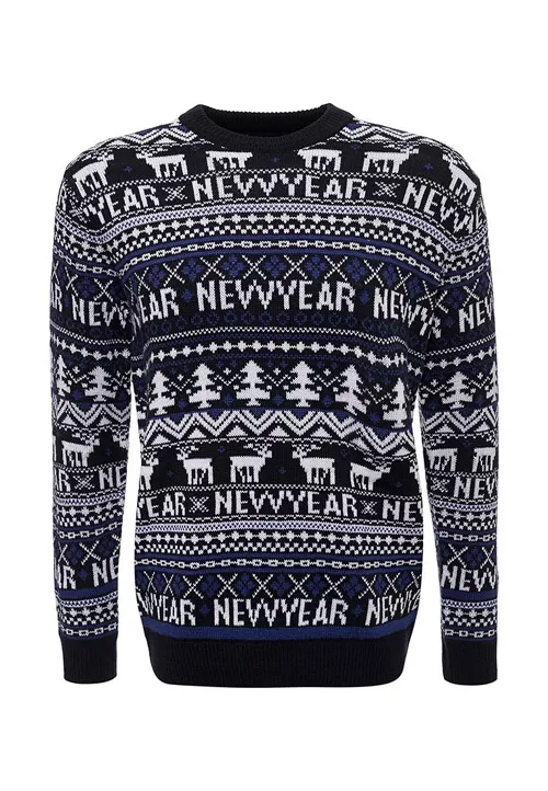 Новогодний темный свитер с оленями