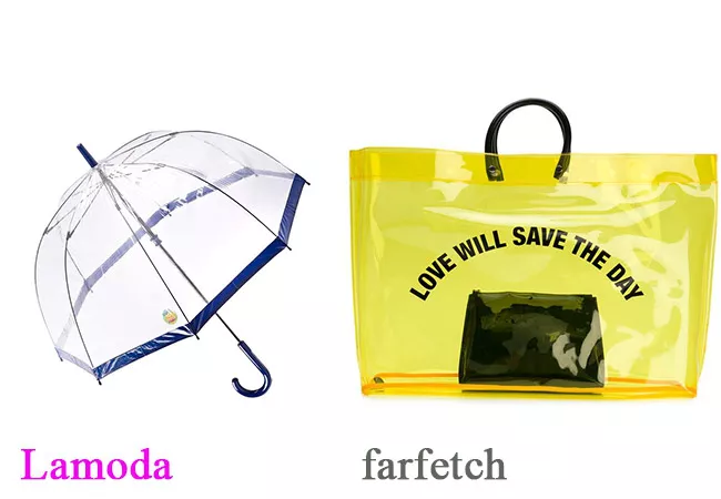 Прозрачный зонт и прозрачная большая сумка