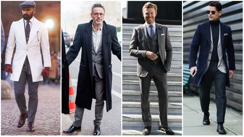 Мужчины в дерби и классическом костюме, деловой стиль