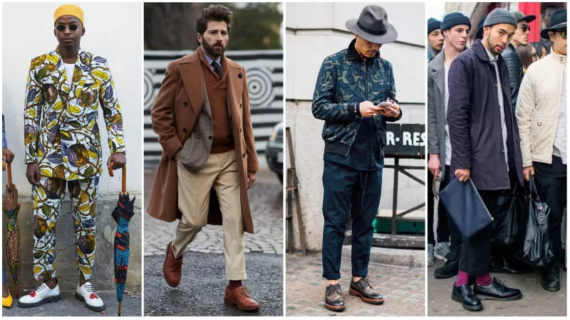 Мужчины в обуви дерби-броги, уличный стиль