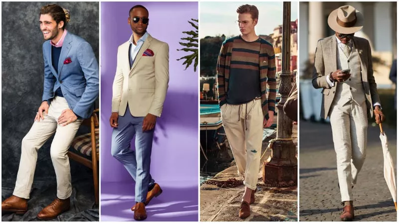 Мужчины в комплектах одежды с бежевым цветом