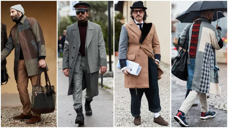 Мужчины в пальто в стиле печворк, мужская мода