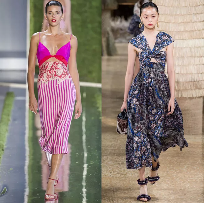 Модели в модных платьях с перекрестным бюстье, весна лето 2019