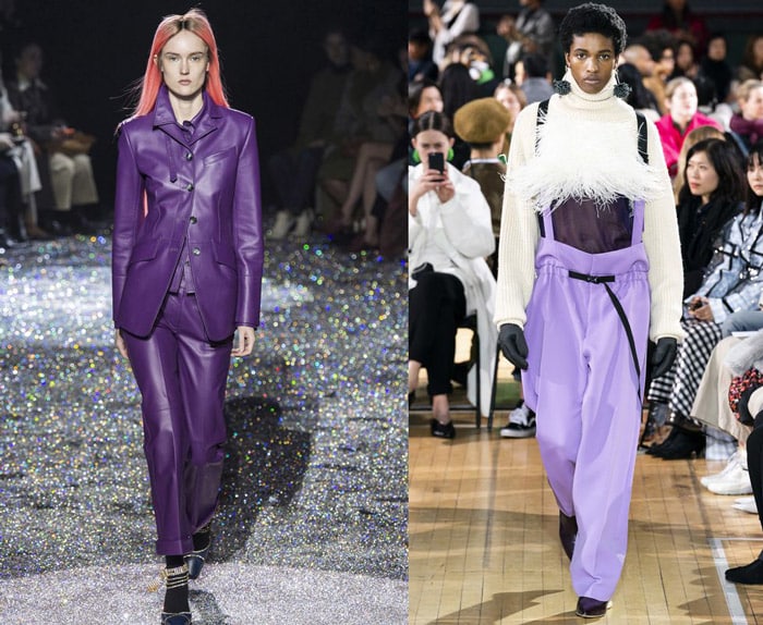 Модели в брюках лилового цвета