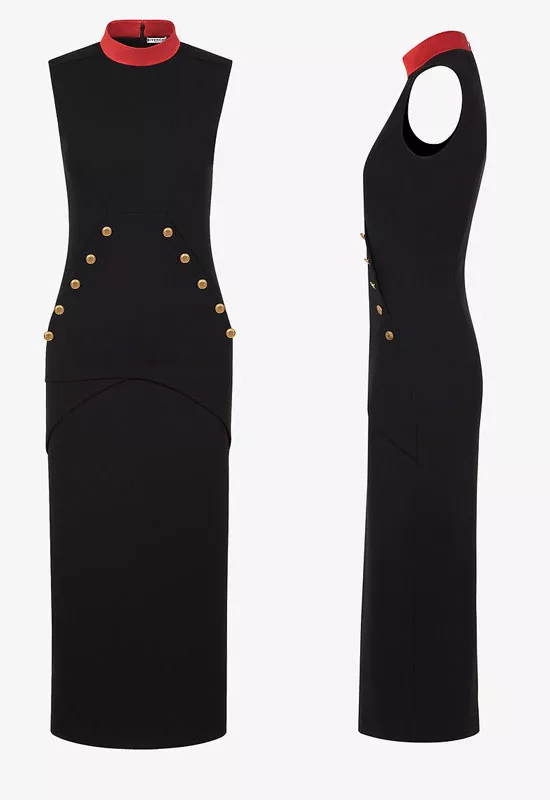 Шикарное платье без рукавов и с алым воротником от Givenchy