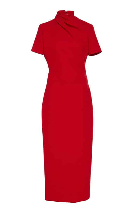 Красное платье миди с драпировкой от Brandon Maxwell