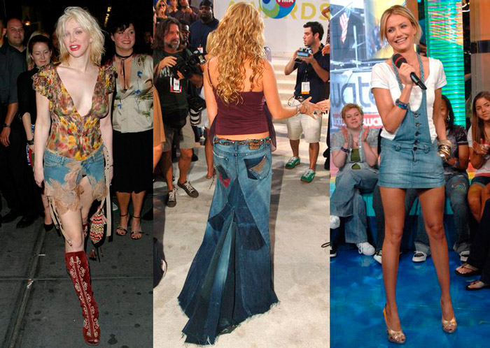 Девушки в интересных моделях джинсовых юбок