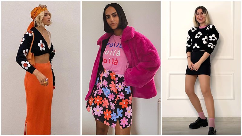 Девушки в одежде с крупным цветочным принтом - модная тенденция 2021