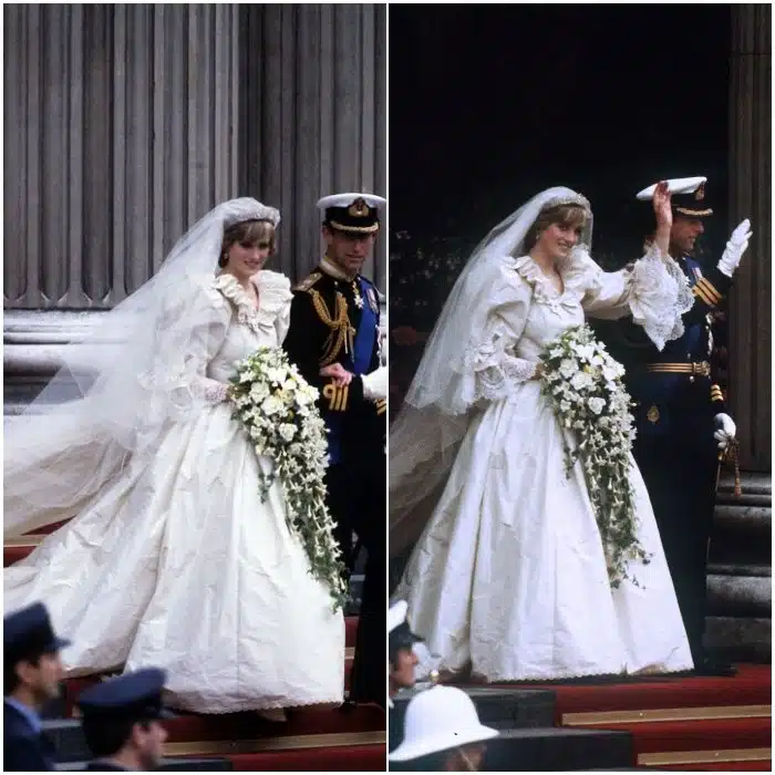 Принцесса Диана в роскошном свадебном платье с длинной фатой