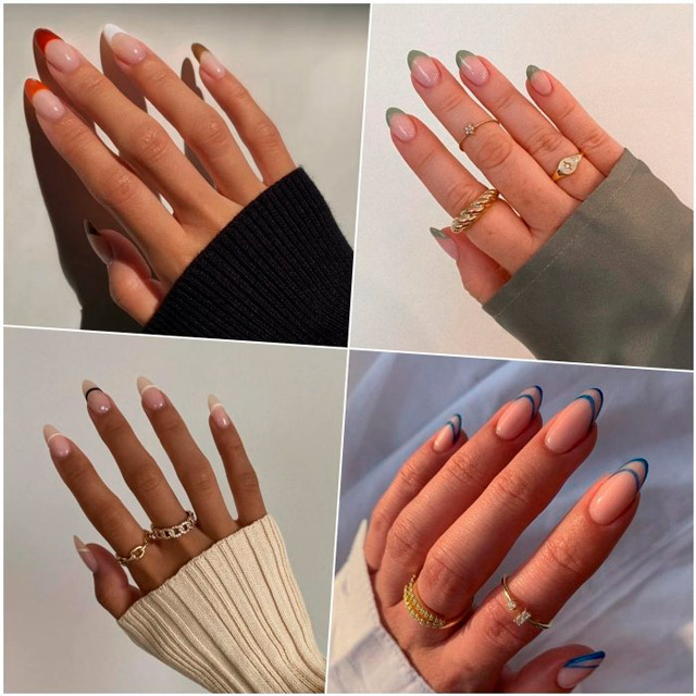 Интересные идеи разноцветного френча на овальных ногтях