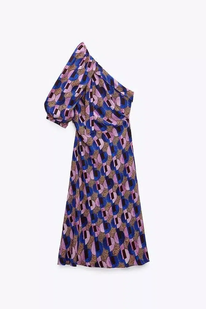 Красивое синее платье миди на одно плечо от Zara