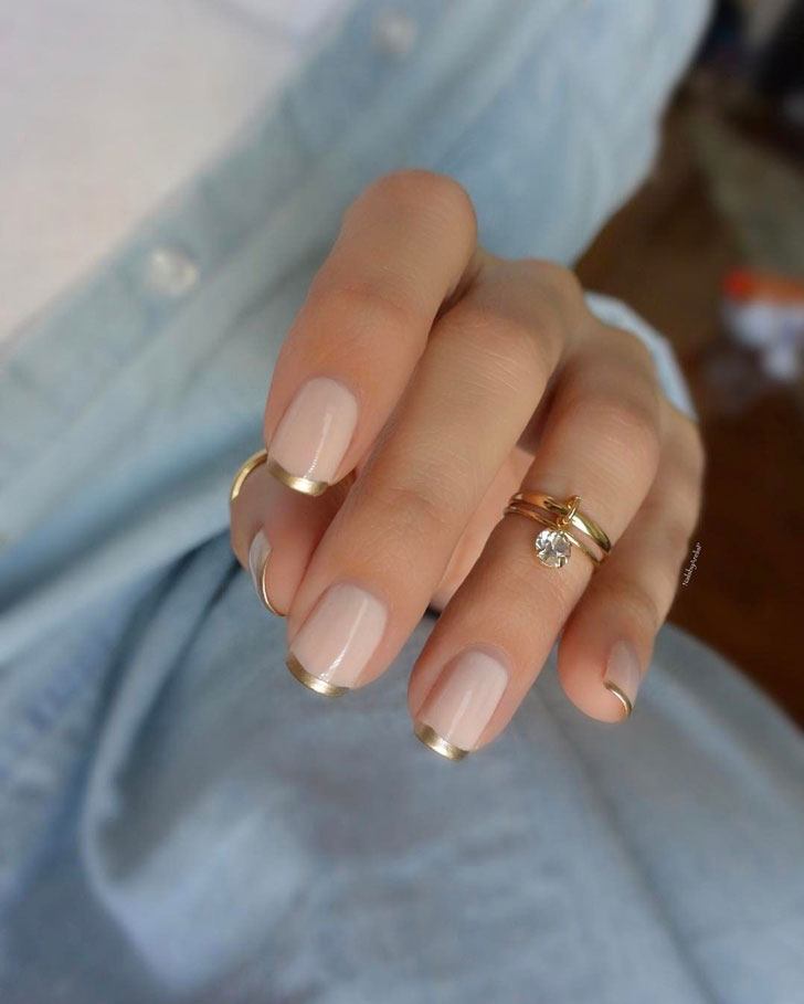 Metallic French manicure on square nails of medium length