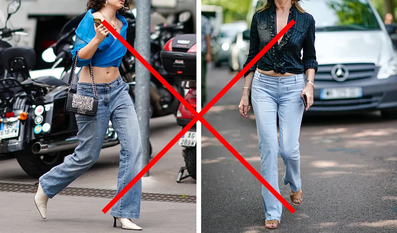 Девушка в немодных джинсах с низкой посадкой