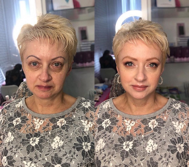 Женщина с лифтинг-макияжем с коррекцией пм и мешков под глазами