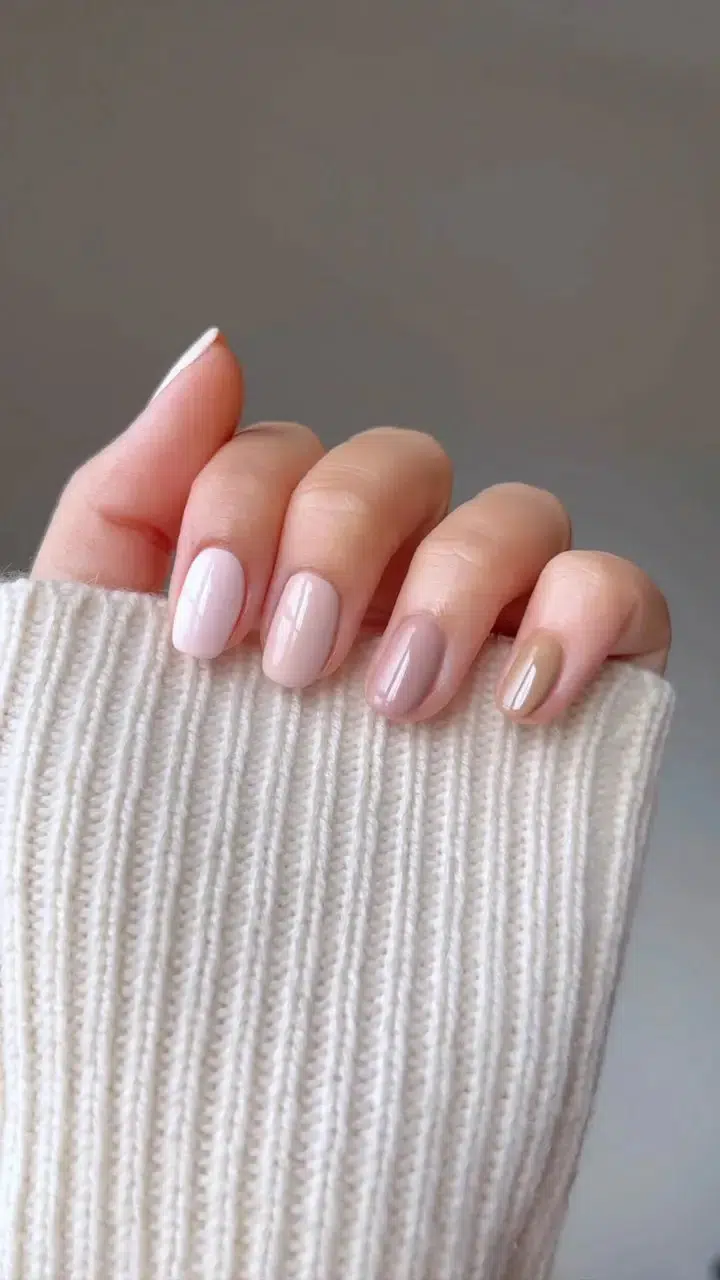 Маникюр с разными оттенками телесного на натуральных ногтях