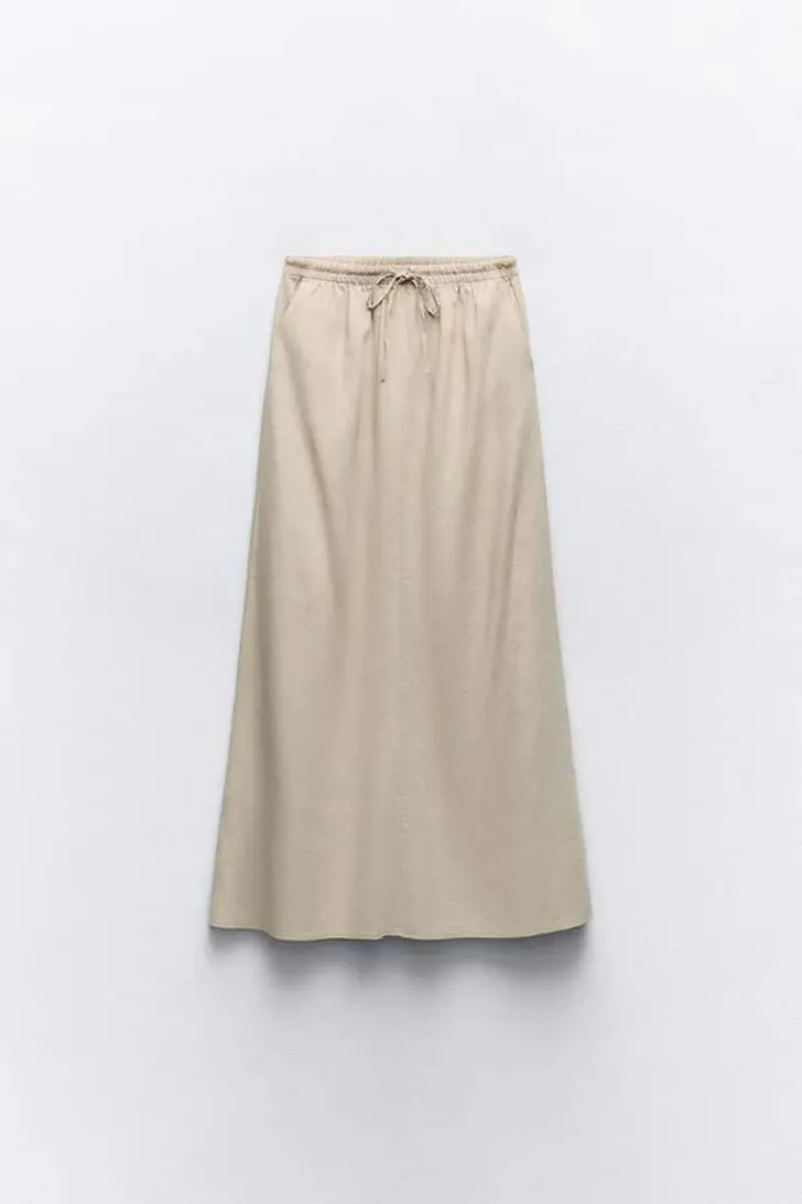 Льняная юбка миди от Zara в богемном стиле